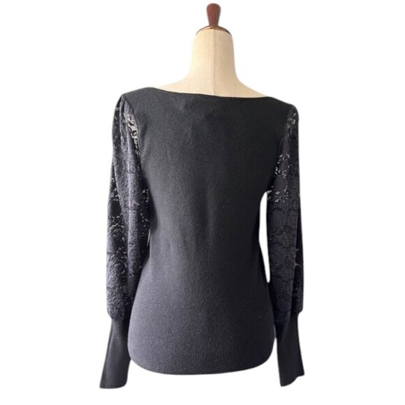 Rain + Rose Women's Lace Long Sleeves Pullover Sweetheart Neck Top Black XL NWT - Picture 9 of 13